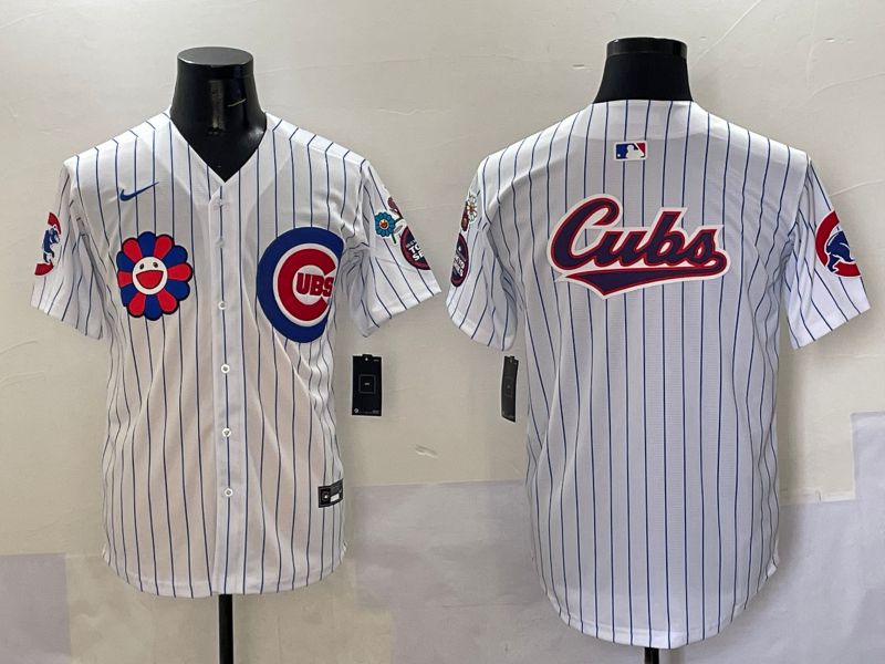 Men Chicago Cubs Blank White Stripe Flower Edition 2025 Nike MLB Jersey style 3